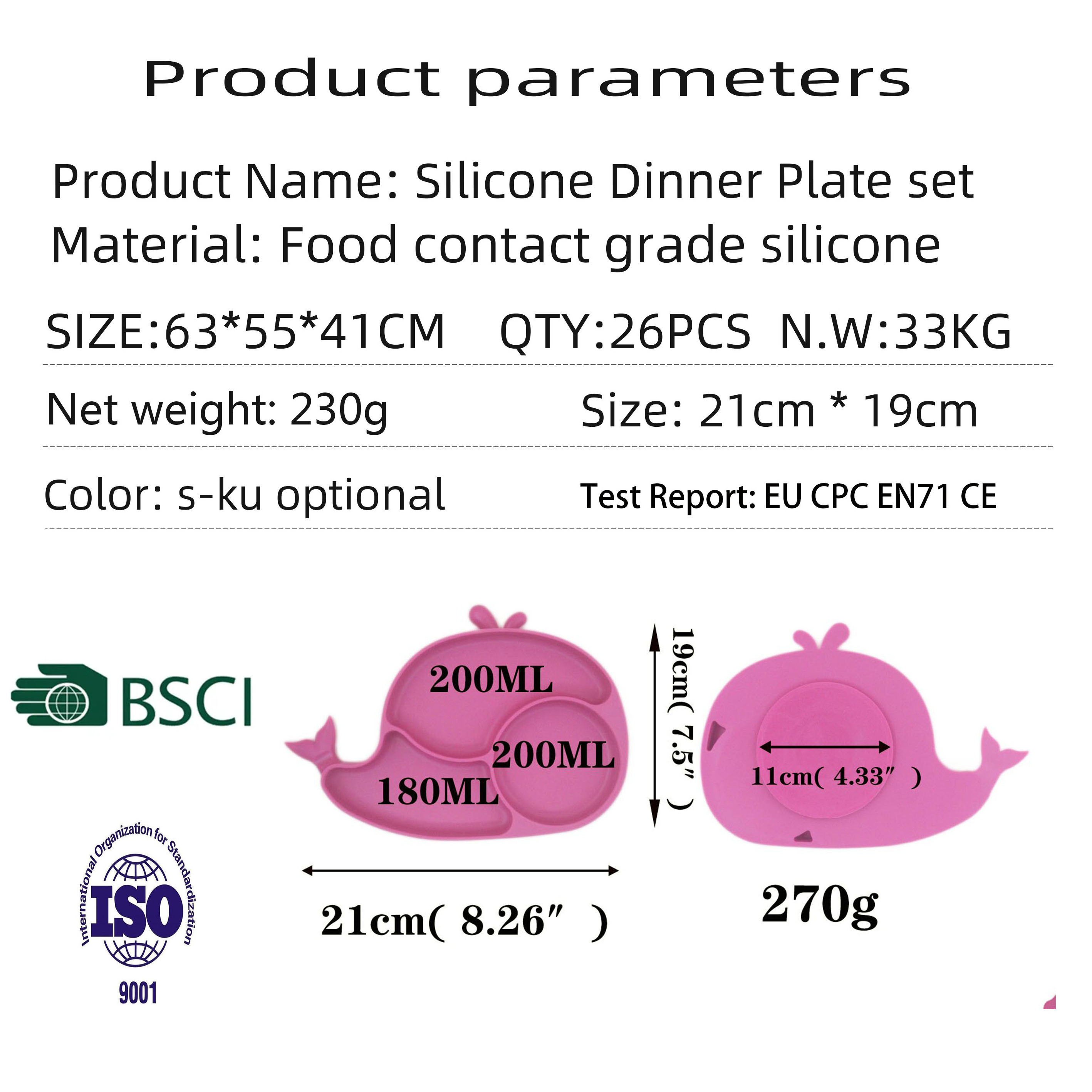 Hot wholesale custom BPA free and strong suction food grade silica gel divided plate fork spoon baby doll feeding set