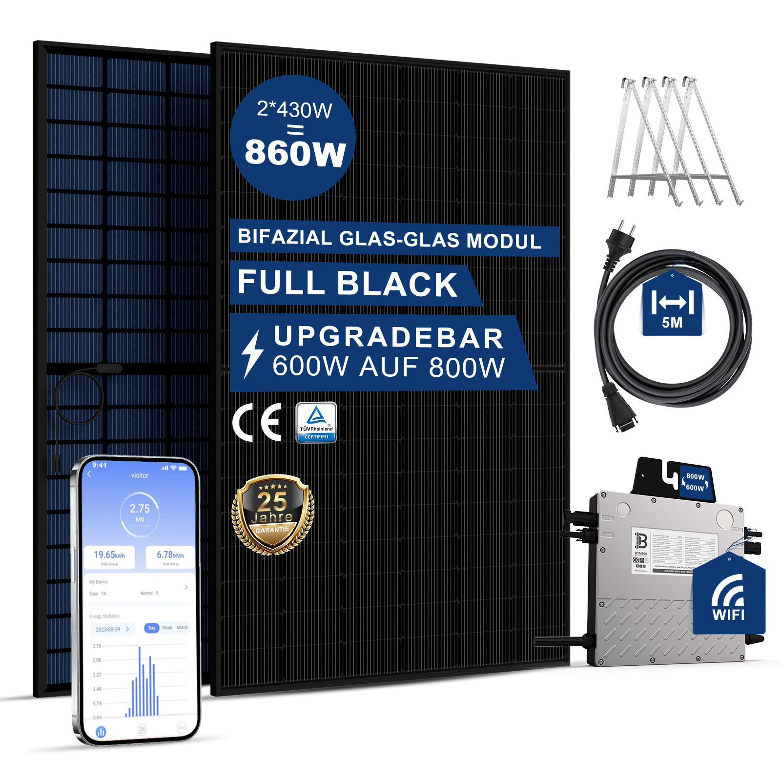 BENY European Warehouse Solar Kit 800 W to 600 W Adjustable On Grid System Solar System Micro Inverter Balcony Power Plants