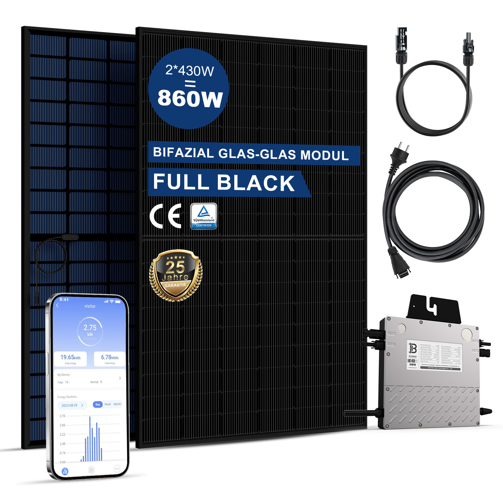 BENY European Warehouse Solar Kit 800 W to 600 W Adjustable On Grid System Solar System Micro Inverter Balcony Power Plants