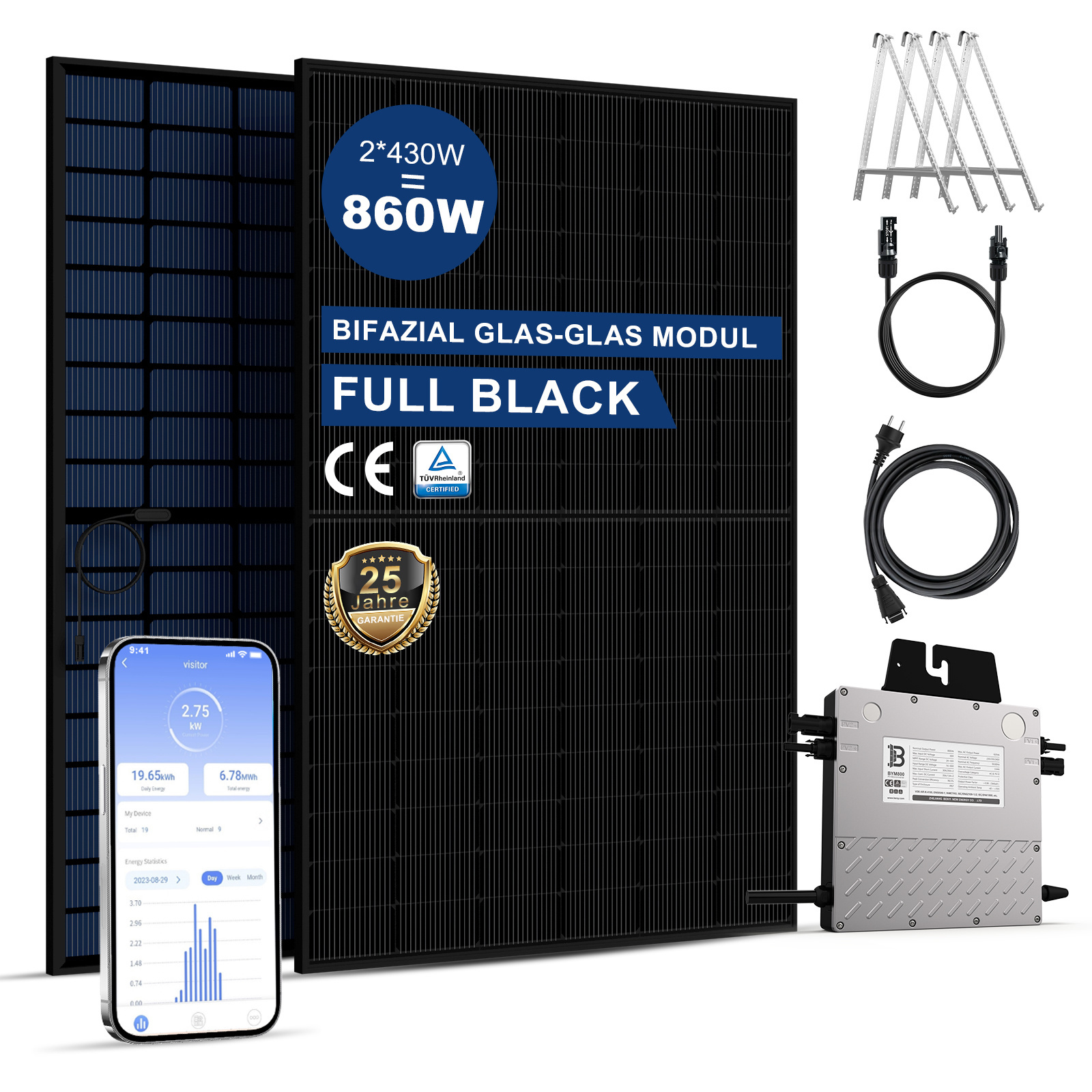 BENY European Warehouse Solar Kit 800 W to 600 W Adjustable On Grid System Solar System Micro Inverter Balcony Power Plants