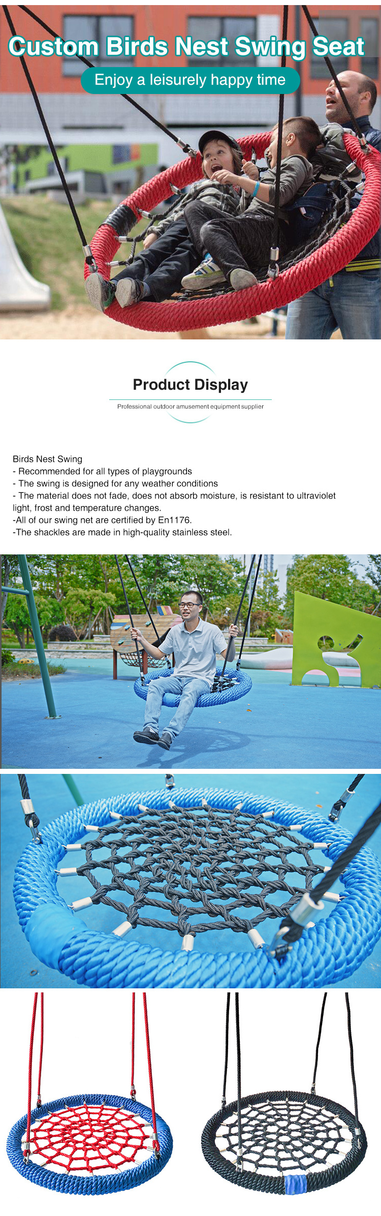 Commercial Playground Outdoor Wooden Rope Swing Wall Hanging Kids Play Swings Plastic Indoor Sets With Galvanized Pipe