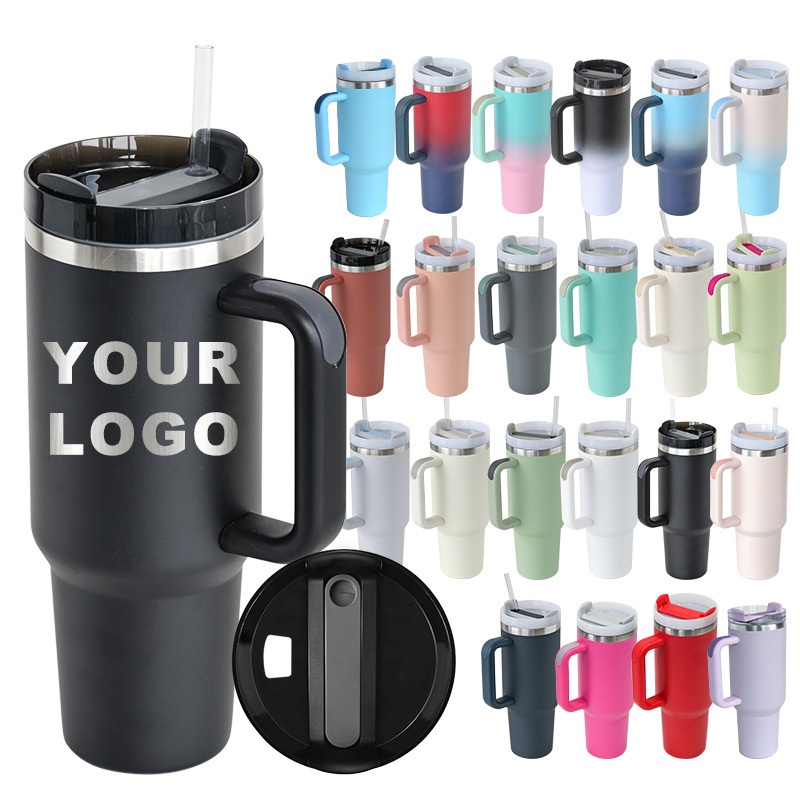 Custom Logo 30oz 40oz Coffee Outdoor Quencher Tumbler Cups Double Wall Vacuum Insulated Stainless Steel Travel Mug With Handle