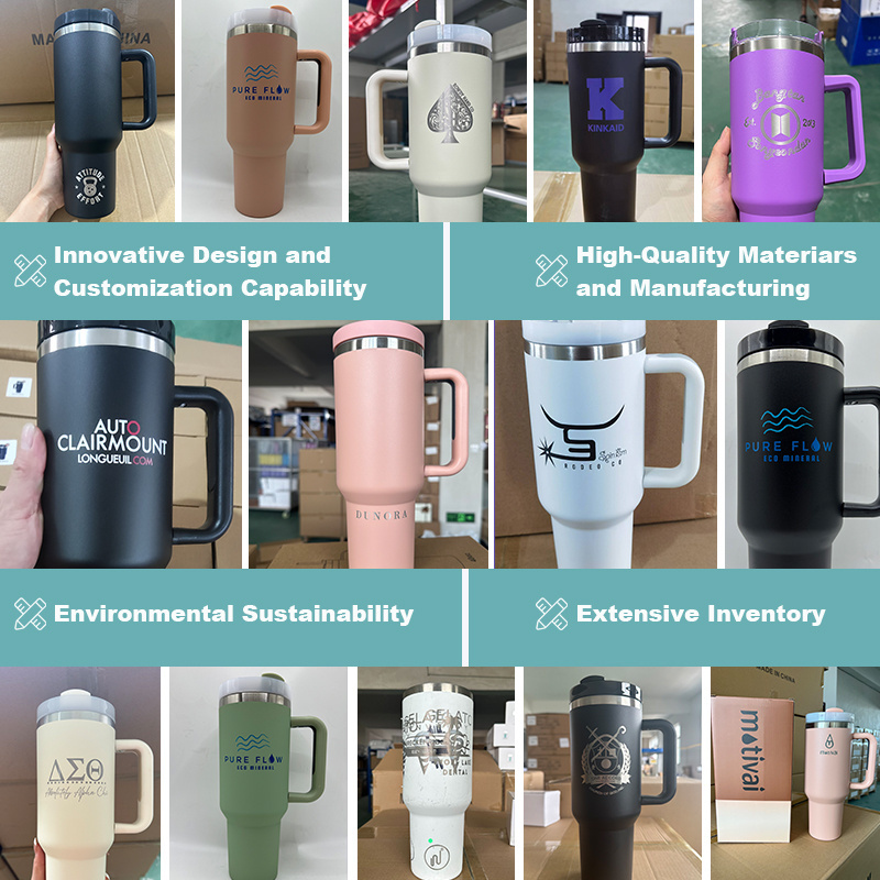 Custom Logo 30oz 40oz Coffee Outdoor Quencher Tumbler Cups Double Wall Vacuum Insulated Stainless Steel Travel Mug With Handle