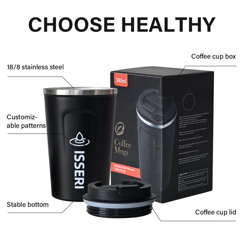 Custom Logo 380ml 510ml Powder Coated Tumblers Stainless Steel Vacuum Coffee Cup Insulated Thermal Mug With Lids