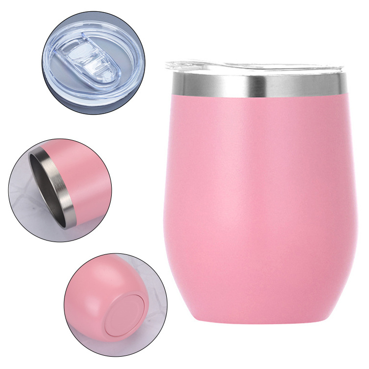 Wholesale Egg Shaped Stemless Wine Cup 12Oz Double Wall Stainless Steel Insulated Wine Tumbler With Bpa Free Lid And Straws