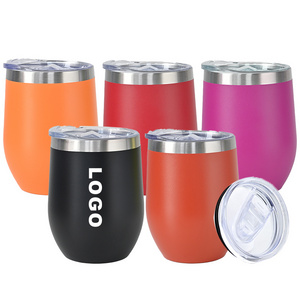 Wholesale Egg Shaped Stemless Wine Cup 12Oz Double Wall Stainless Steel Insulated Wine Tumbler With Bpa Free Lid And Straws