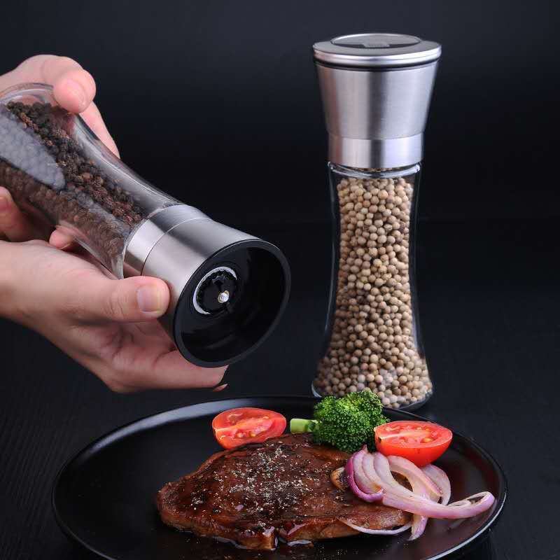 Wholesale glass salt and pepper grinder with stand for ceramic pepper grinder big capacity spice mill