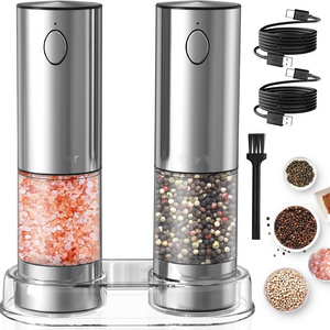 Rechargeable Salt and Pepper Grinder, Stainless Steel Automatic Salt ,Electric Pepper Shakers with Adjustable Coarseness