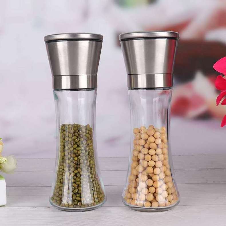 Wholesale glass salt and pepper grinder with stand for ceramic pepper grinder big capacity spice mill