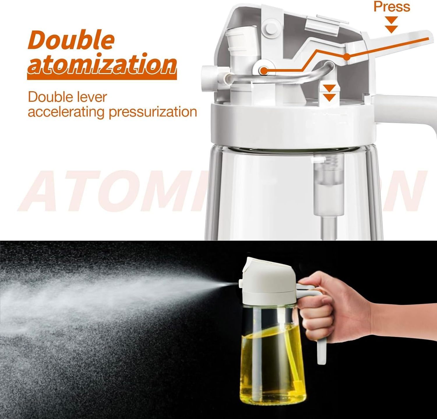 470ml Mist 2 in 1 Olive Oil Dispenser Bottle Premium Glass Oil spray Bottle Oil Sprayer for Cooking