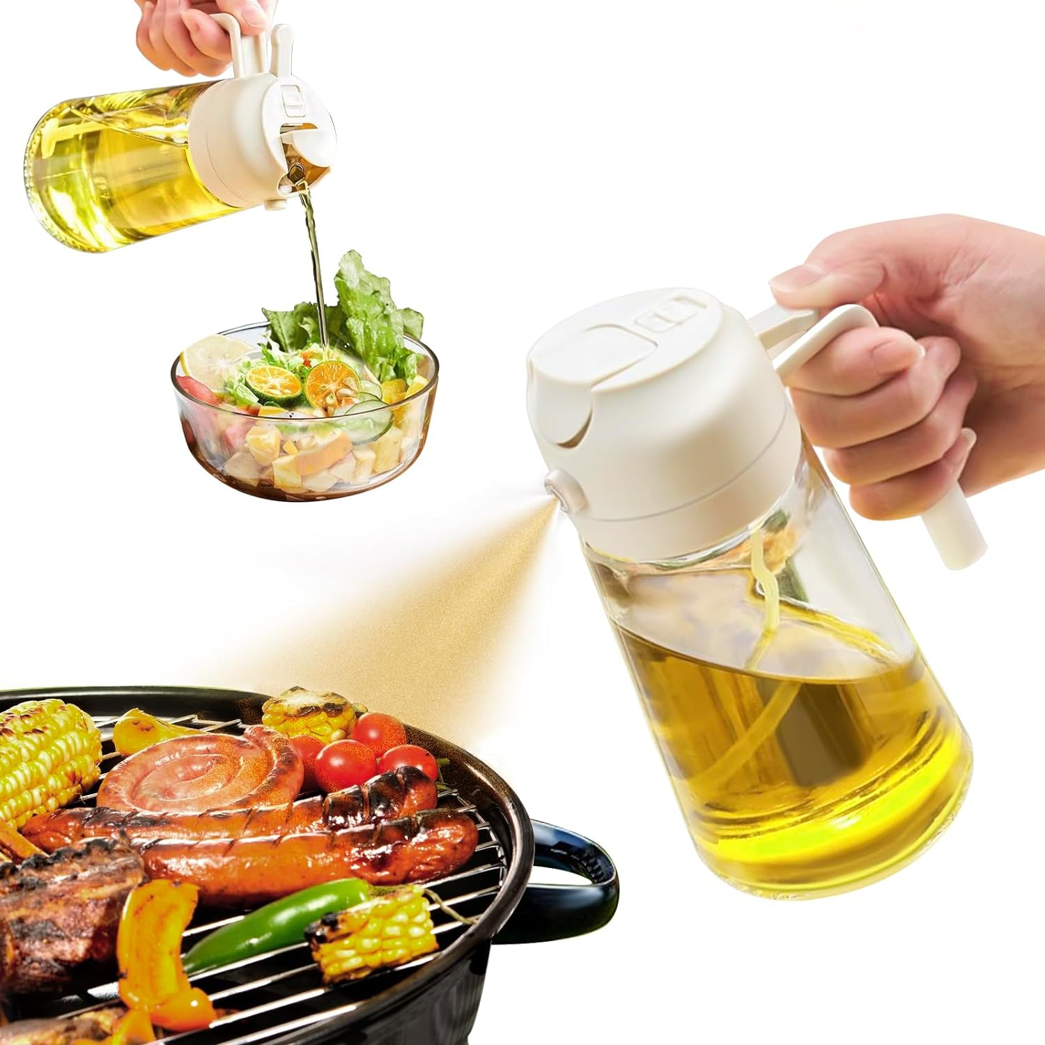 470ml Mist 2 in 1 Olive Oil Dispenser Bottle Premium Glass Oil spray Bottle Oil Sprayer for Cooking