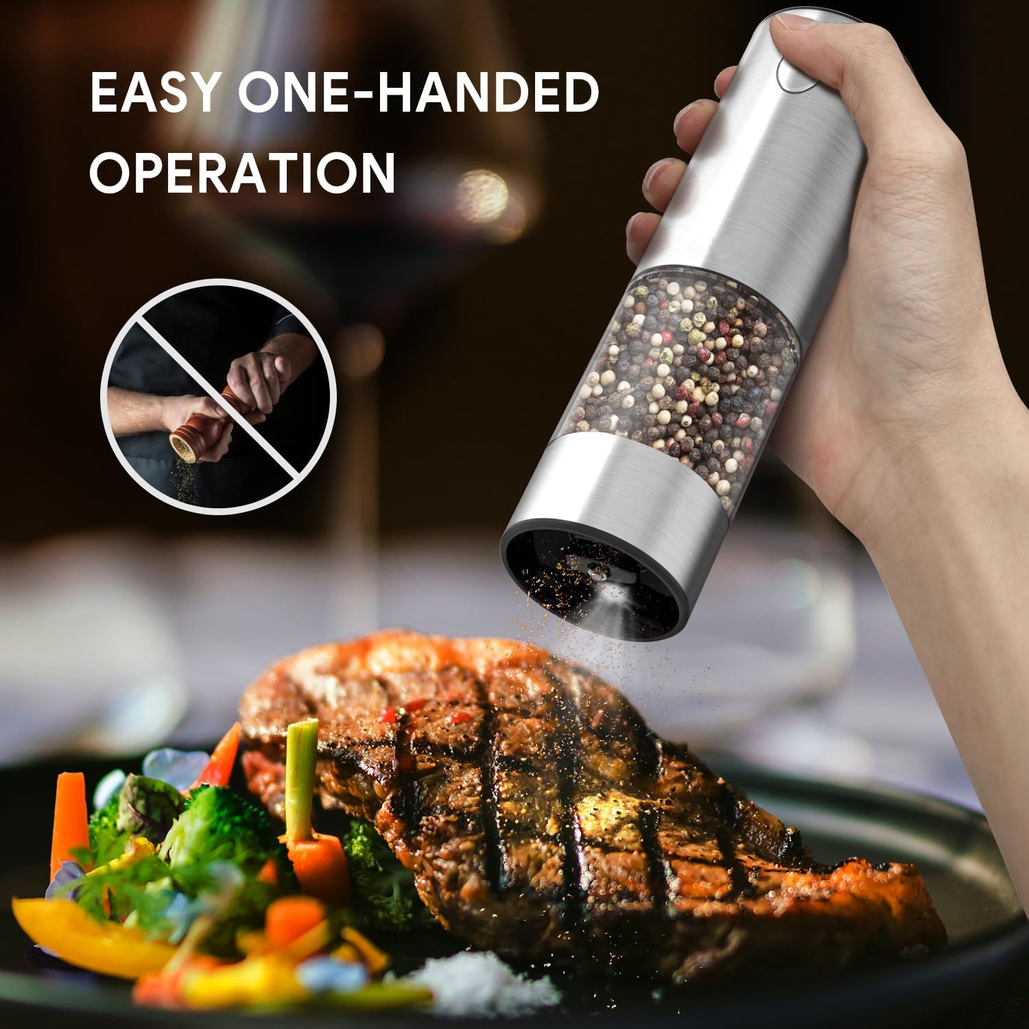 Rechargeable Salt and Pepper Grinder, Stainless Steel Automatic Salt ,Electric Pepper Shakers with Adjustable Coarseness