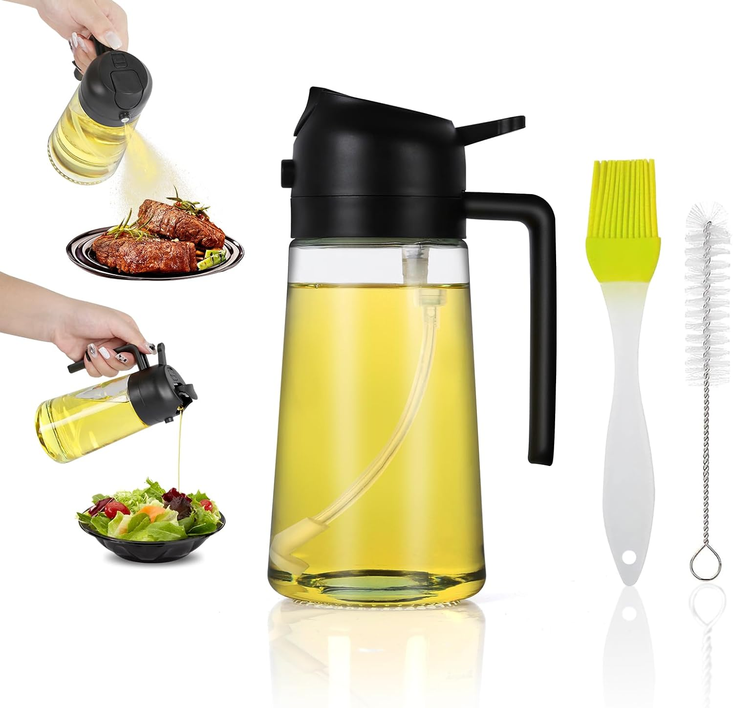 470ml Mist 2 in 1 Olive Oil Dispenser Bottle Premium Glass Oil spray Bottle Oil Sprayer for Cooking