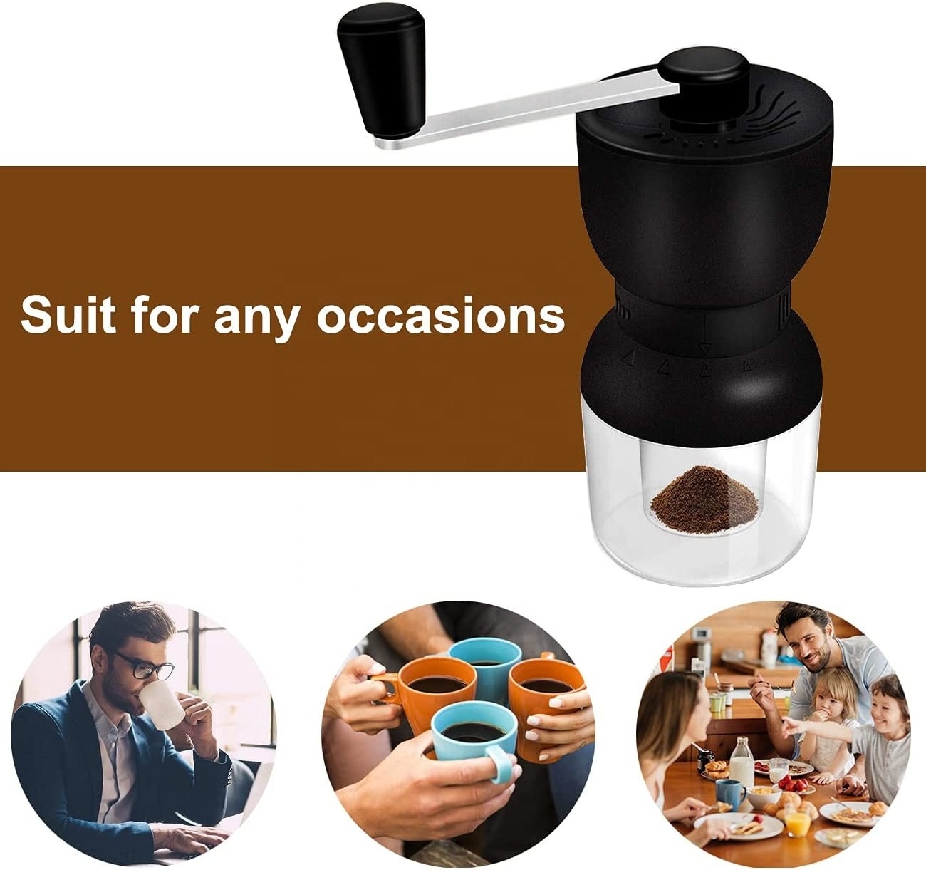 Travelling Portable Classic Glass Coffee Mill Double Wall Hand Crank Manual Coffee Grinder