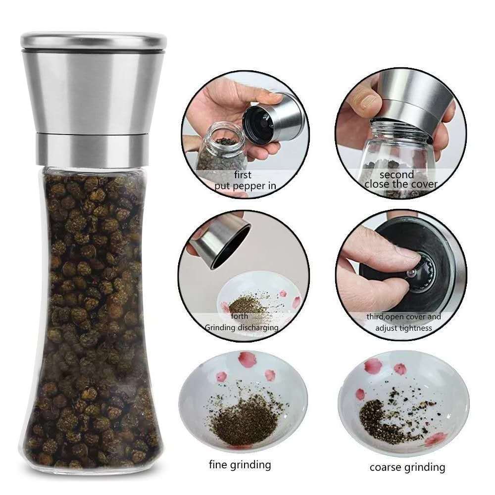 Wholesale glass salt and pepper grinder with stand for ceramic pepper grinder big capacity spice mill