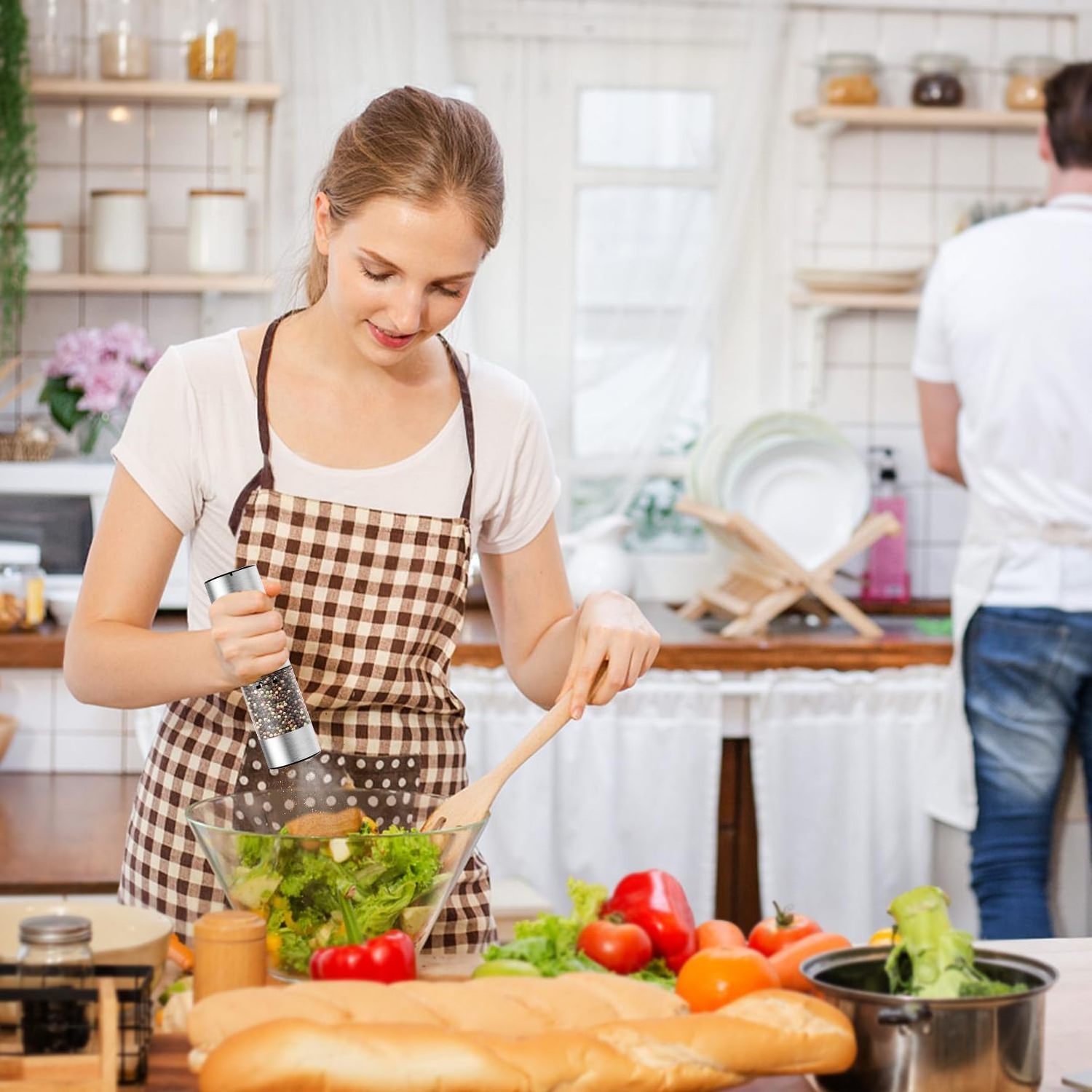 Rechargeable Salt and Pepper Grinder, Stainless Steel Automatic Salt ,Electric Pepper Shakers with Adjustable Coarseness