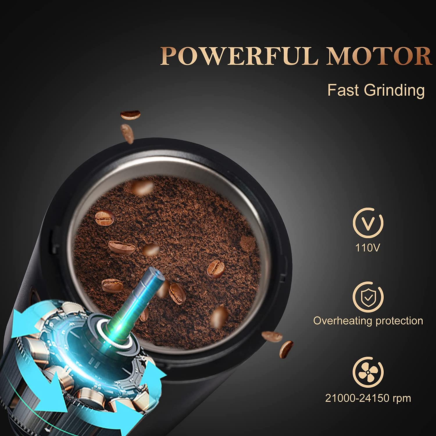 Mute Coffee Grinder Continuous even grinding electric spice grinder Suitable for beans, spices, pepper and salt Vanilla mini cof