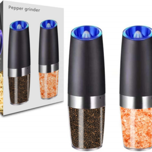 Black pepper mill grinder set spice jar  Electric gravity salt and pepper grinder with blue light