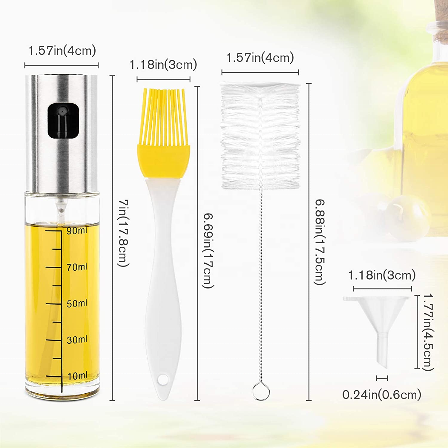 Stainless Steel Glass Spray Olive Oil Sprayer Bottle Oil Spray For Cooking Camping