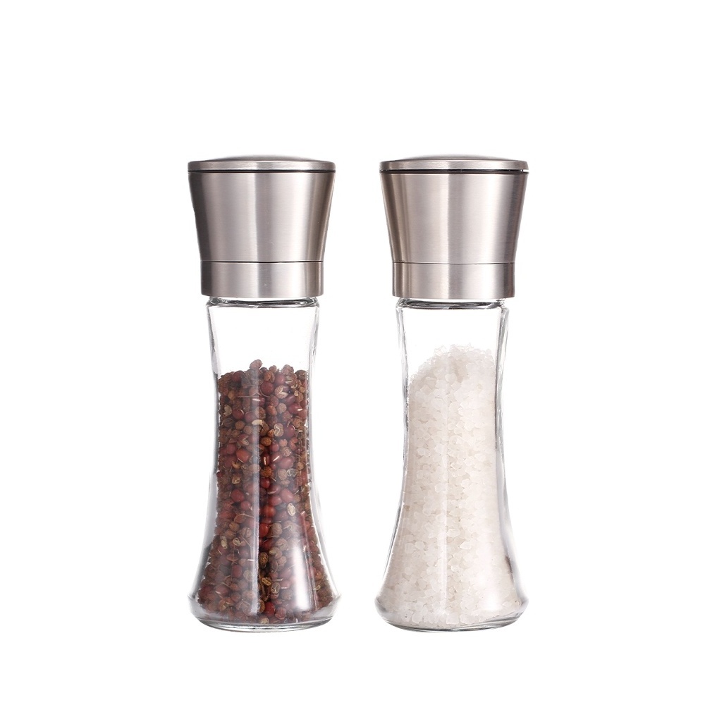 Wholesale glass salt and pepper grinder with stand for ceramic pepper grinder big capacity spice mill