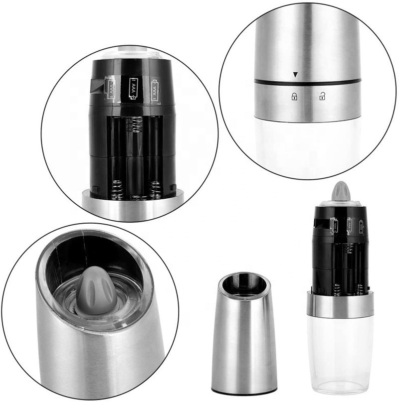 Stainless Steel Spice Mill Automatic Gravity Induction Electric Salt And Pepper Grinder With Blue Led Light