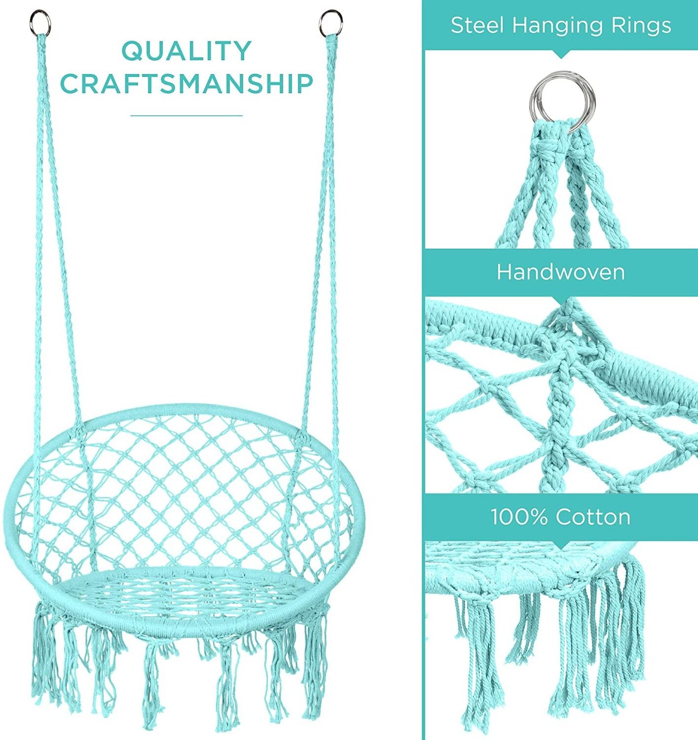 BODI Hot Sale Handwoven Cotton Macrame Hammock Hanging Chair Swing for Indoor & Outdoor Use Fringe Tassels