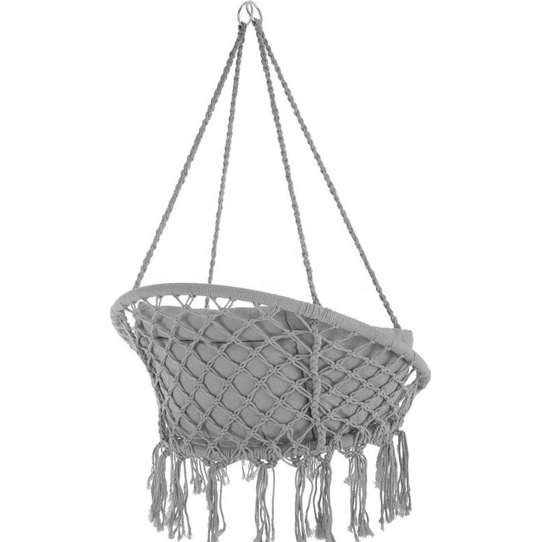 Hammock Swing Chair Hanging Cotton Rope Macrame Swing Chair with Pillow for Indoor/Outdoor, 265 Pound Capacity