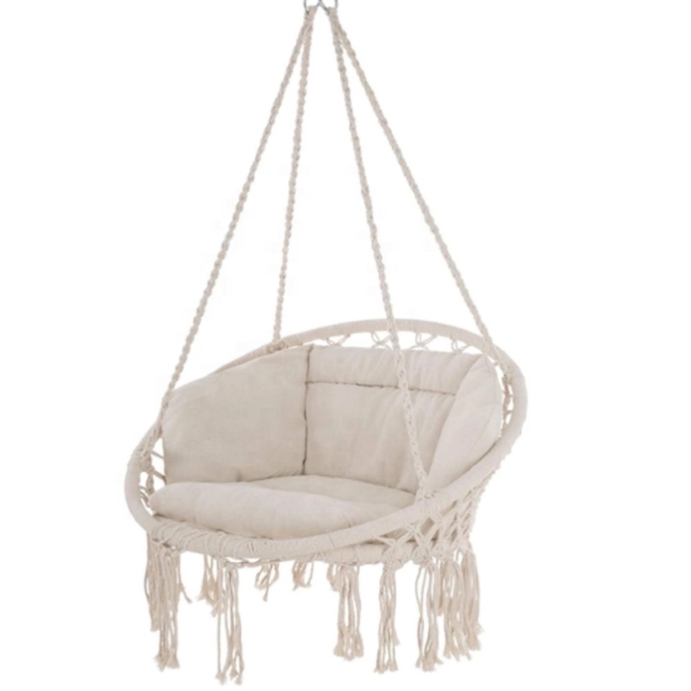 Hammock Swing Chair Hanging Cotton Rope Macrame Swing Chair with Pillow for Indoor/Outdoor, 265 Pound Capacity