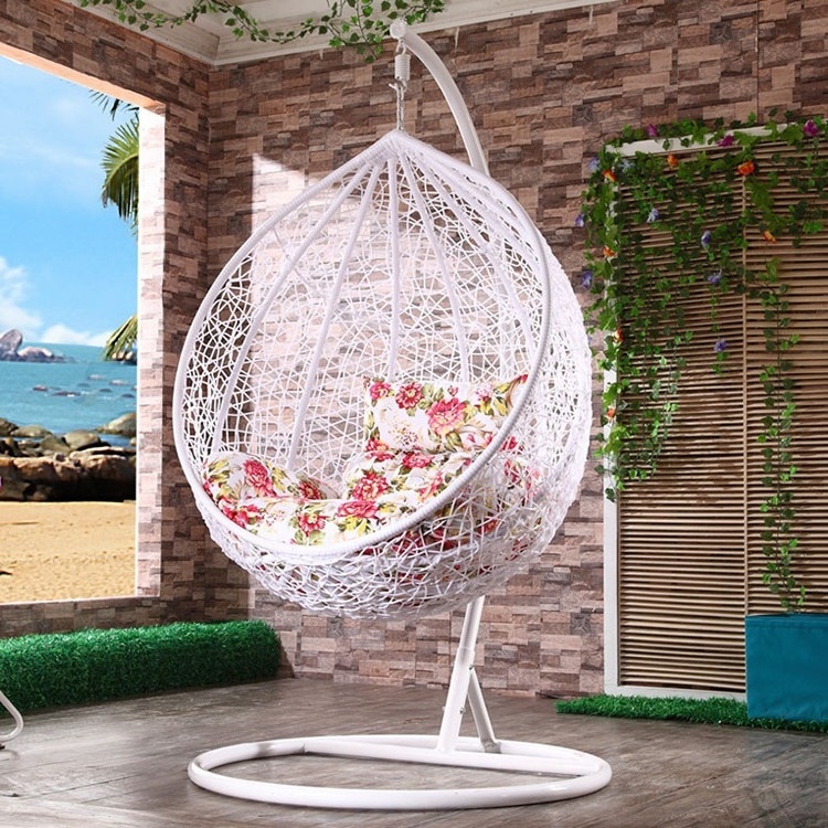 BODI  rattan swing chair outdoor hanging egg with cushion hanging patio egg chair with stand