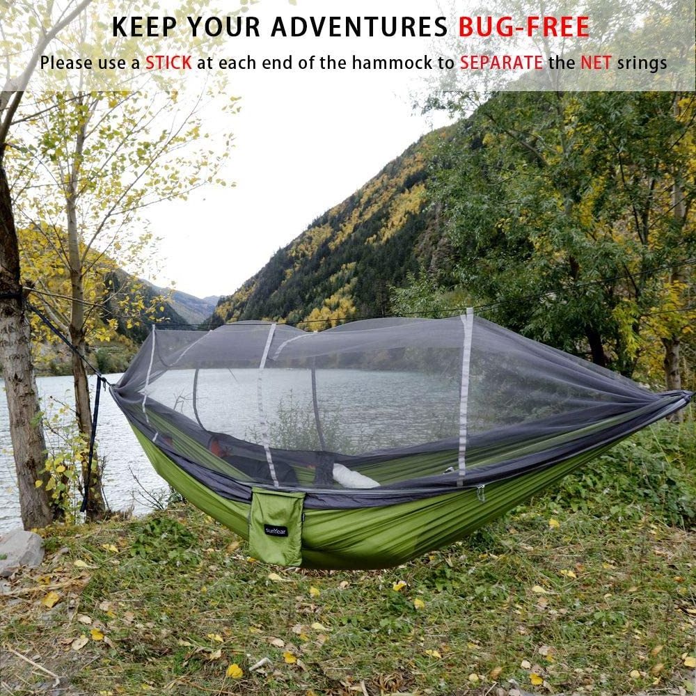 BODI custom logo Parachute Nylon camping hammock with mosquito net outdoor nylon rope hammock swing