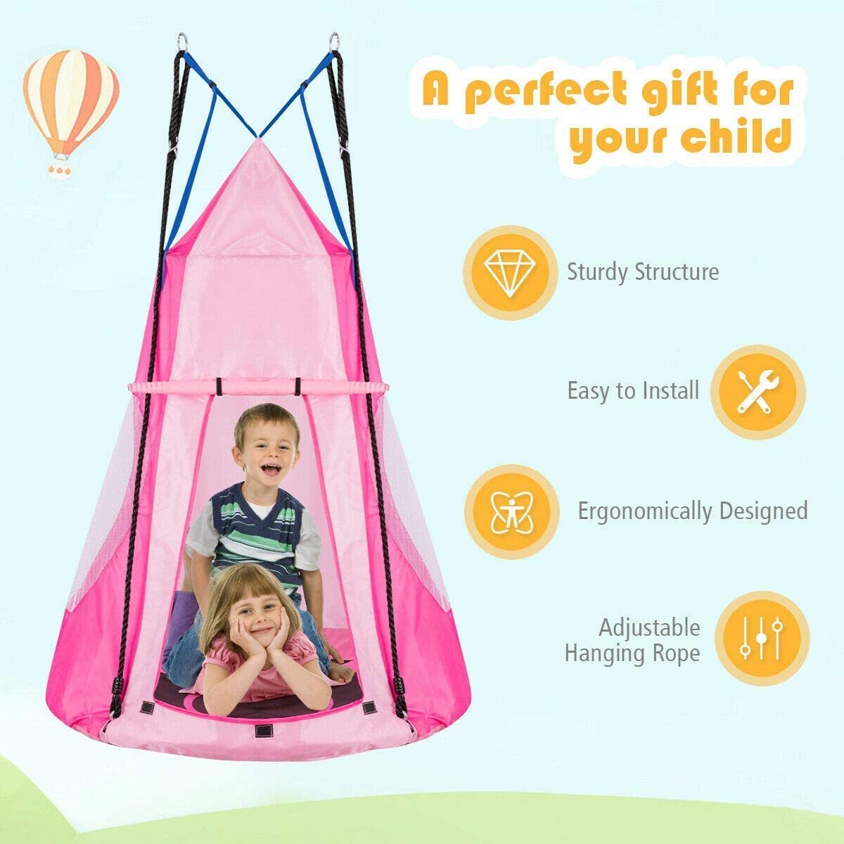 BODI Hot Sale 2 in 1 Kids Detachable Hanging Chair Swing Tent Set Hammock Nest Pod Hanging Swing Seat for Boys/Girls