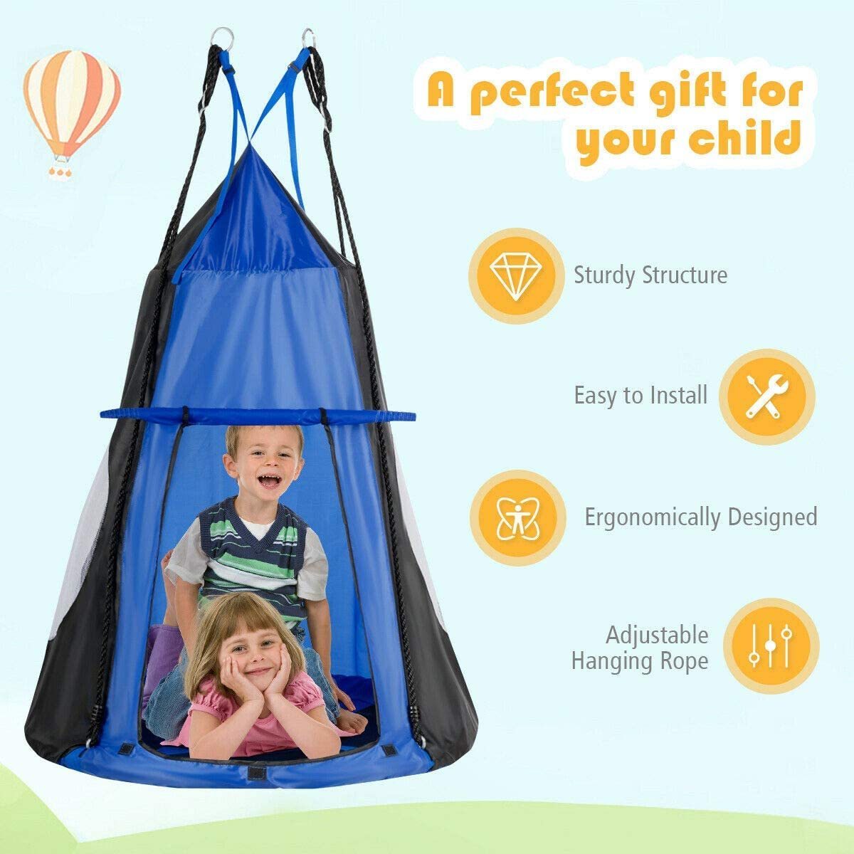 BODI Kids Hanging Chair Swing Tent Set 1-2 Kids Outdoor Home Mosquito Net Parachute Hammock Camping Hanging Sleeping Bed