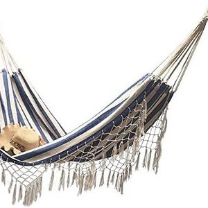 BODI 2 Person Handmade Large Brazilian Macrame Fringe Natural Hand Woven Hammock and Double Deluxe Cotton Swing Net Chair