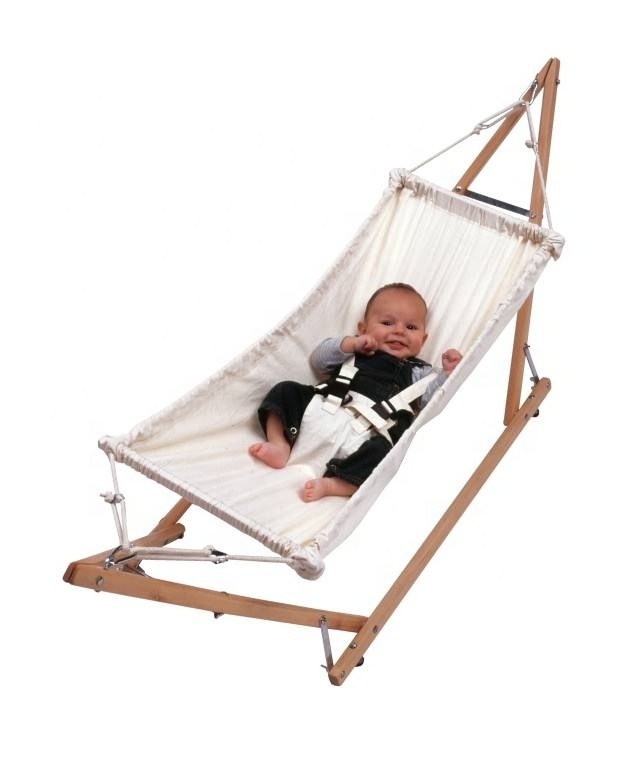 BODI  canvas portable baby cradle swing wooden baby hammock with stand