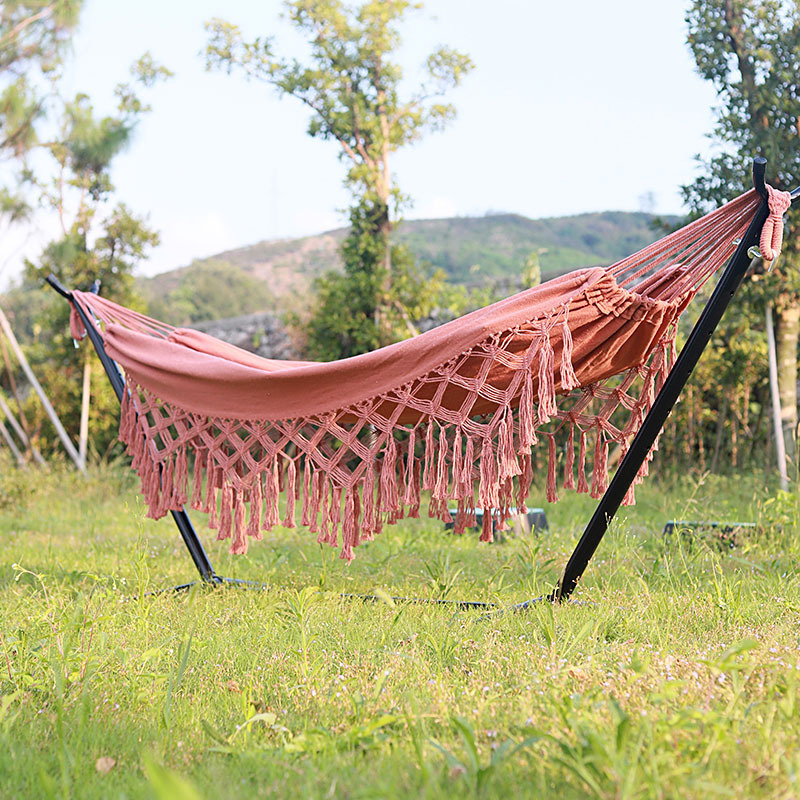 BODI Boho Pink Canvas Rope Macrame Hammock Brazilian Style Handmade Hammock Hanging Swings