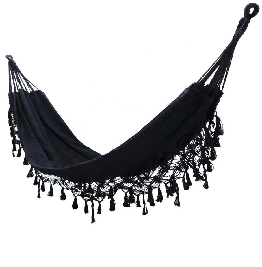 BODI Portable Boho Macrame Canvas Macrame Swing Hanging Camping Tassels Fringe Travel Cotton Rope Hammock