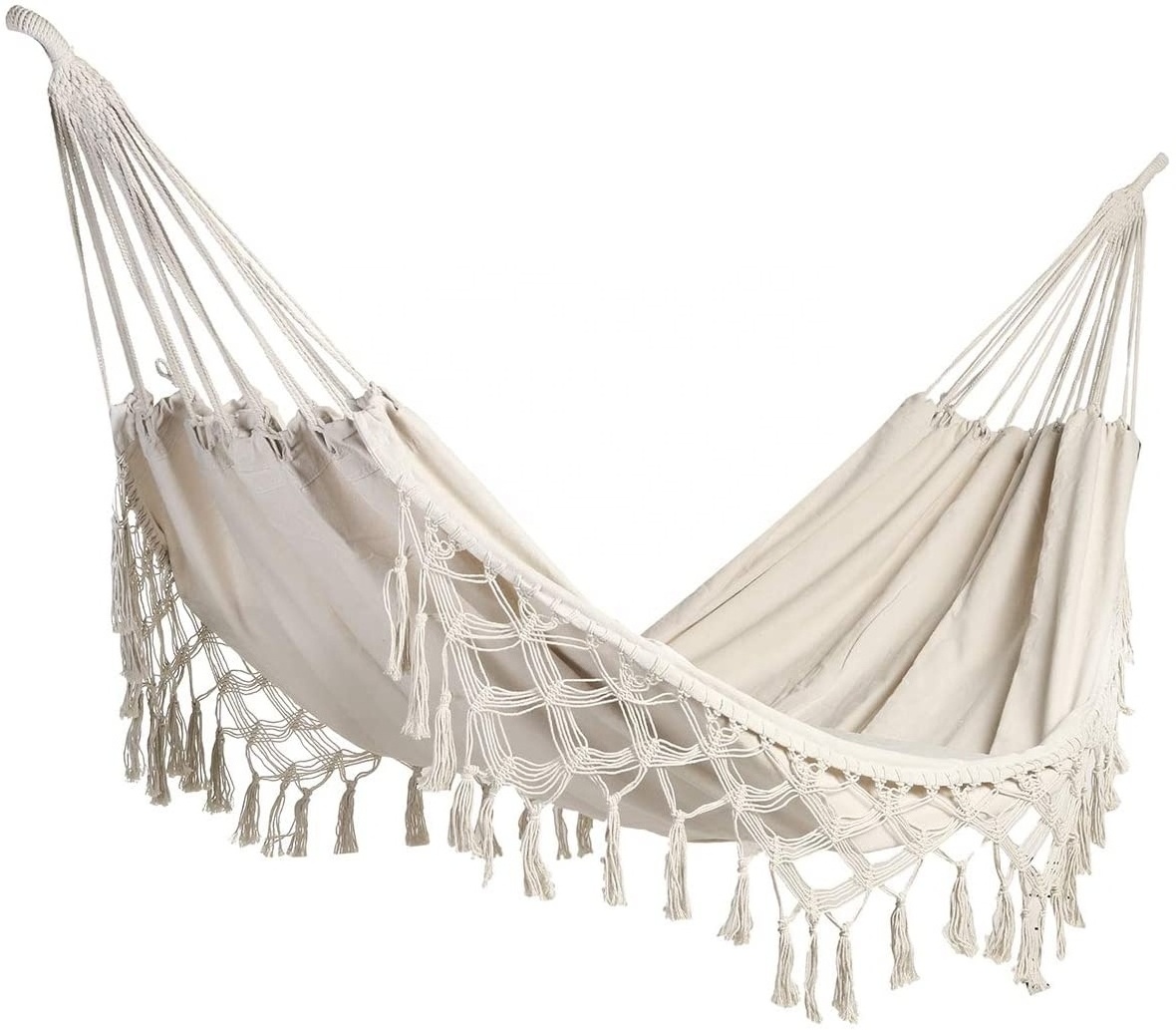 BODI Portable Boho Macrame Canvas Macrame Swing Hanging Camping Tassels Fringe Travel Cotton Rope Hammock