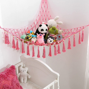 BODI Stuffed Animal Toy Hammock nursery Hanging Stuff Animals Organizers Storage with Tassels Boho Large Corner Mesh Toy Hammock