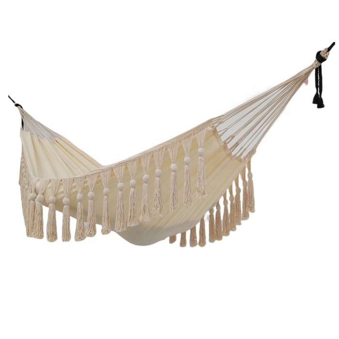 BODI Outdoor Handmade Cotton Canvas Hammock Merida Tassels 200x150cm Large Macrame Hammock