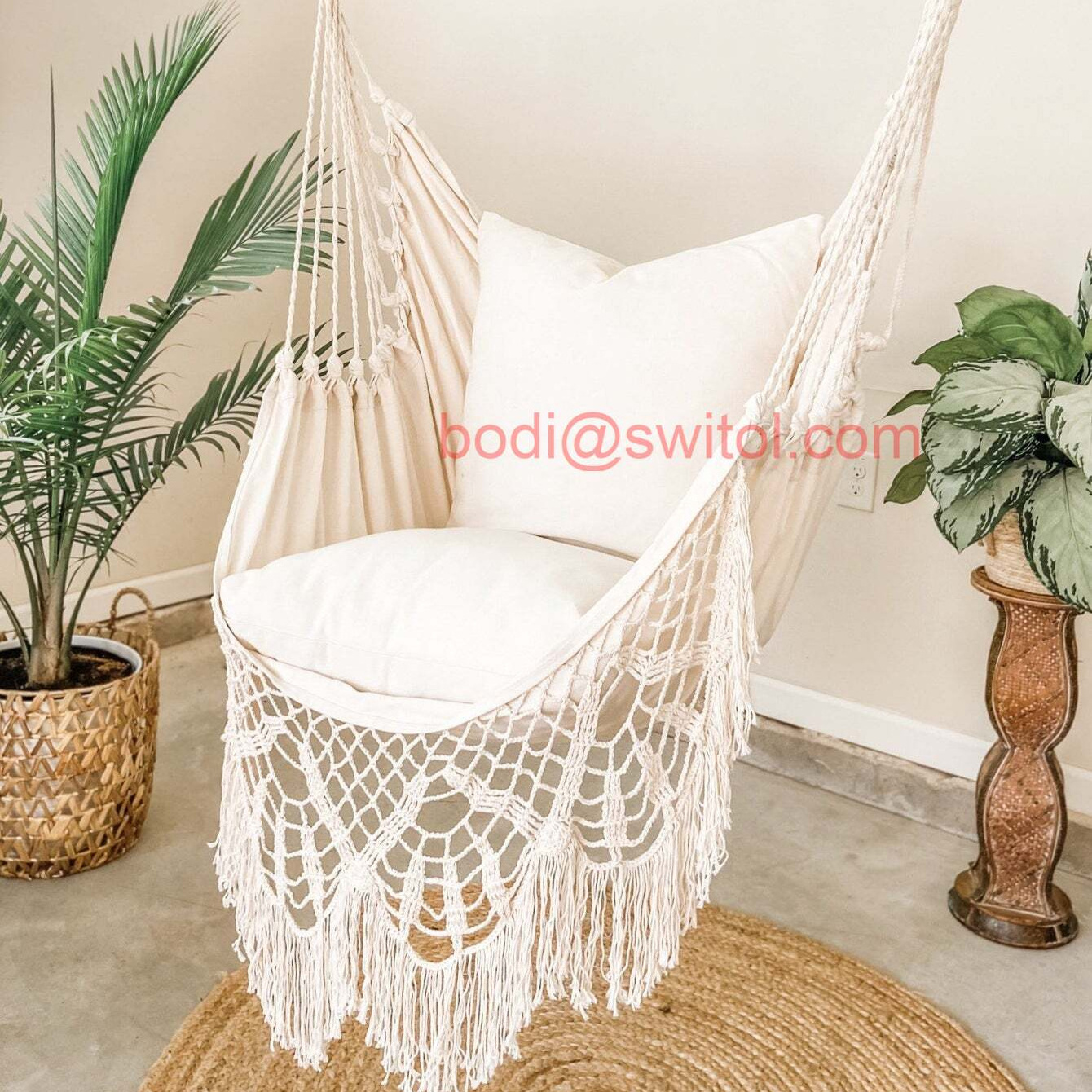 BODI WHITE CROCHET HAMMOCK CHAIR + 2 PILLOWS SET Macrame Hanging Hammock Chair Swing