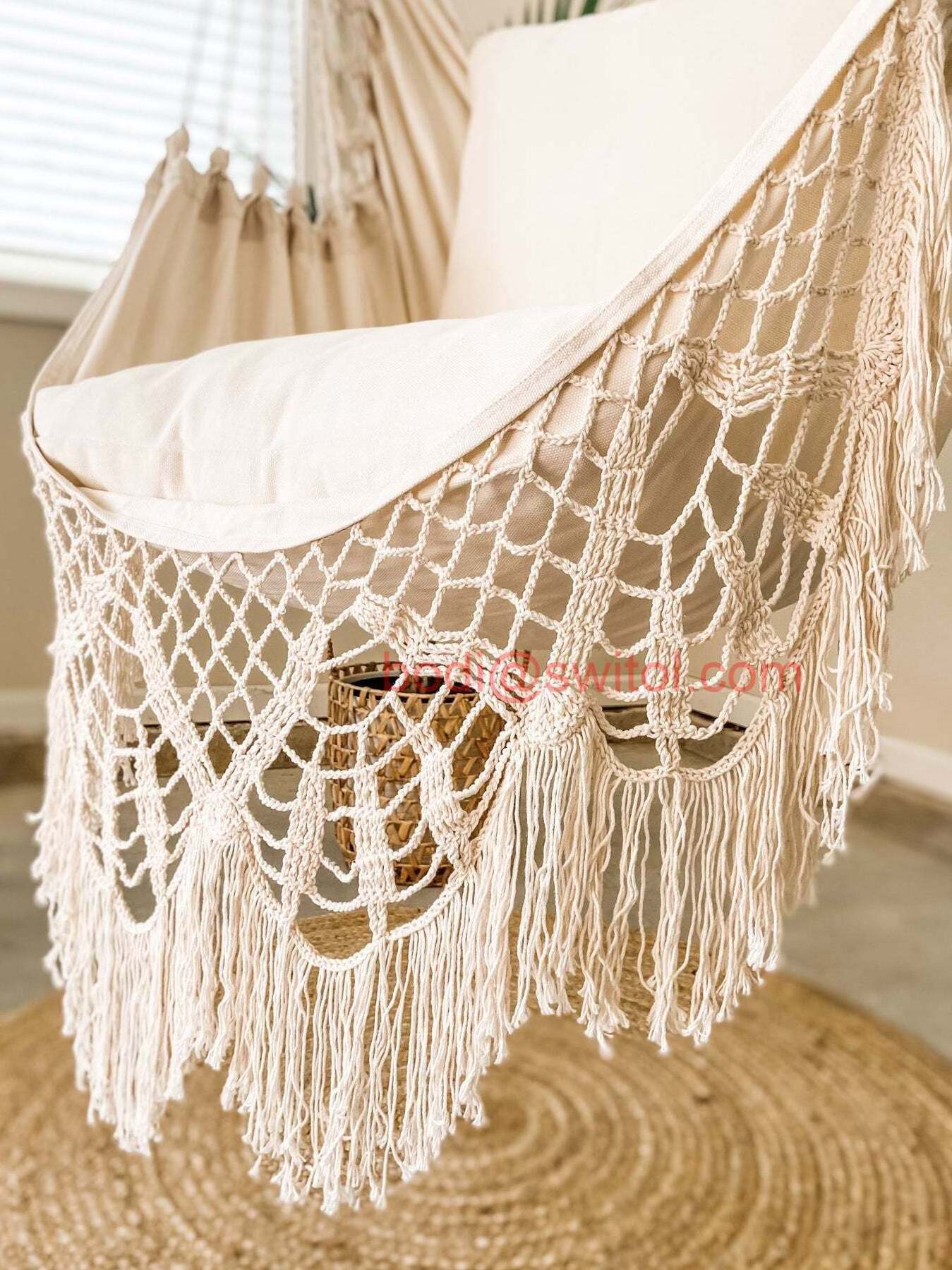 BODI WHITE CROCHET HAMMOCK CHAIR + 2 PILLOWS SET Macrame Hanging Hammock Chair Swing