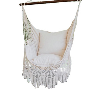 BODI WHITE CROCHET HAMMOCK CHAIR + 2 PILLOWS SET Macrame Hanging Hammock Chair Swing