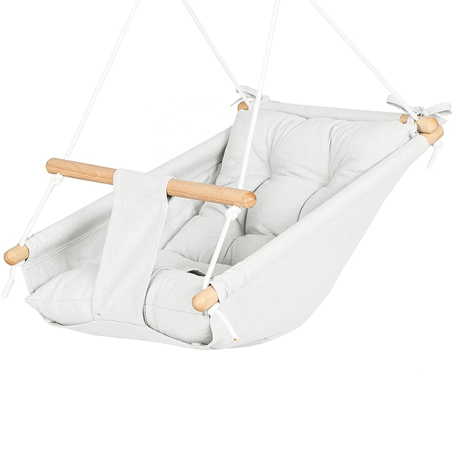 BODI Wooden Hanging Swing Seat Chair for Baby with Safety Belt and mounting Hardware Canvas Baby Hammock Swing