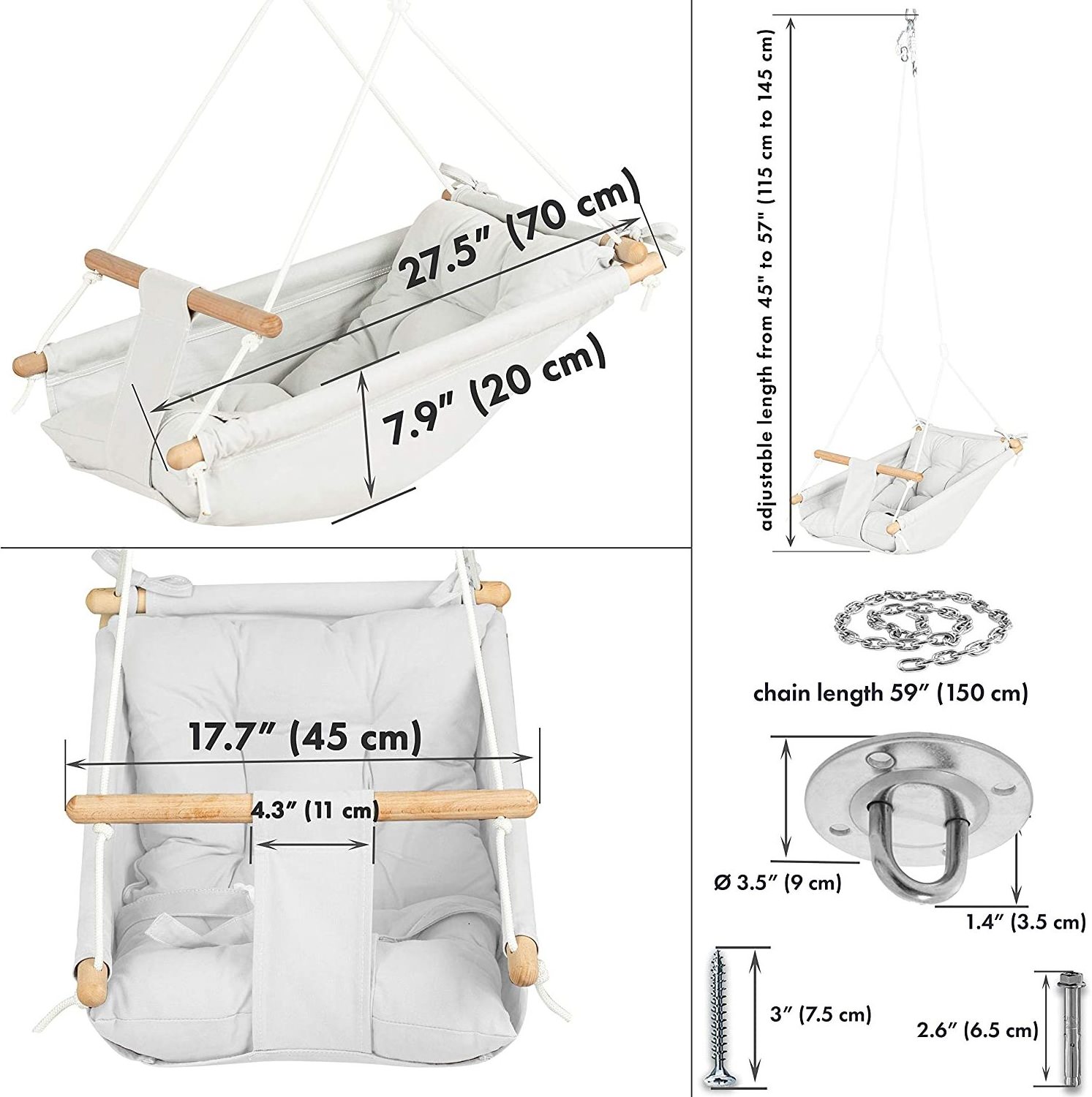 BODI Canvas Baby Hammock Swing Crib with Safety Belt and mounting Hardware for Baby Birthday Gift