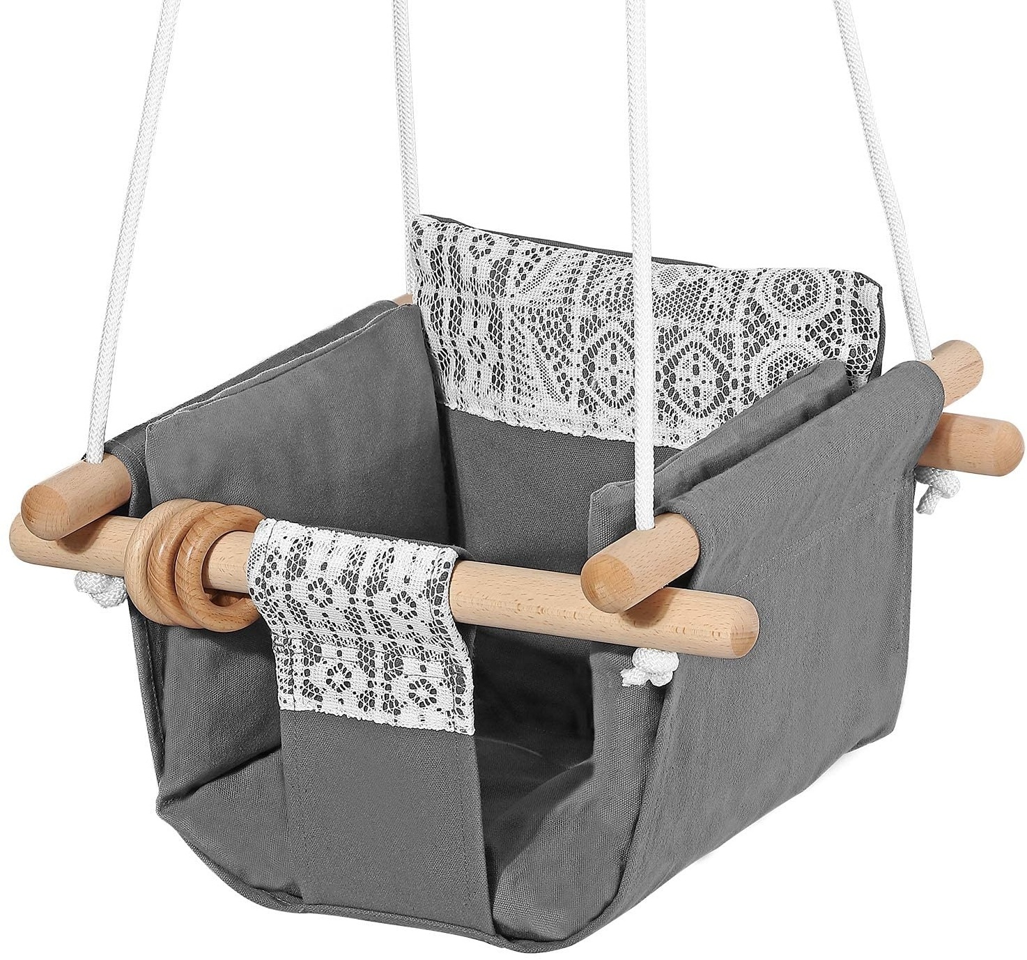 BODI Secure Canvas and Wooden Baby Hanging Swing Seat Chair Indoor and Outdoor Hammock Backyard Outside Swing Kids Toys Swings