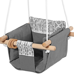 BODI Secure Canvas and Wooden Baby Hanging Swing Seat Chair Indoor and Outdoor Hammock Backyard Outside Swing Kids Toys Swings