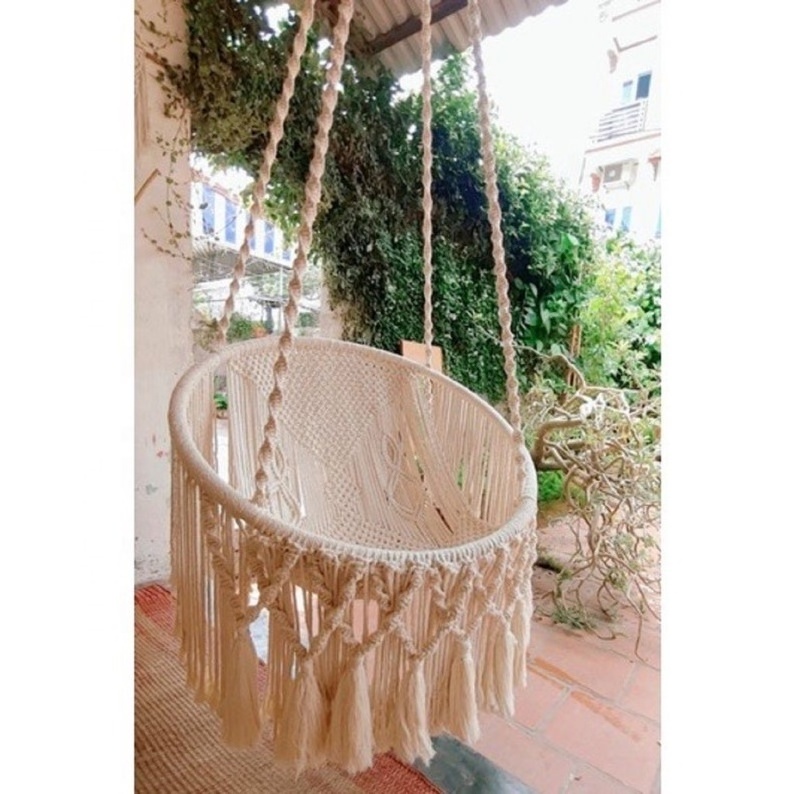 BODI Beach House Coastal Home Decor Furniture Boho Wedding, tree Porch, hanging chair Handmade Macrame Swing Hanging Chair