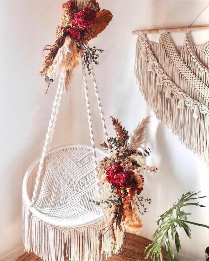 BODI Beach House Coastal Home Decor Furniture Boho Wedding, tree Porch, hanging chair Handmade Macrame Swing Hanging Chair