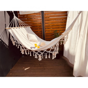 BODI Modern Macrame Wooden Stick Hanging Hammock Chair Boho Type Beach Hammock