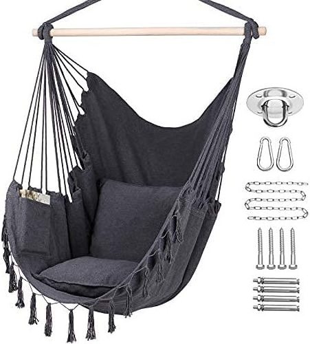 BODI  Hammock Chair Hanging Rope Swing with 2 Cushions and Hardware Kit, Wooden Spreader Bar with Anti-Slip Rings